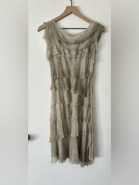 Tempo Paris Made in Italy Women Silk Blend Tiered Sleeveless Dress Size Large